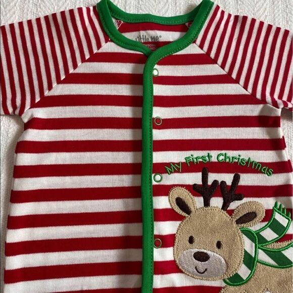 Little Me Red and White Striped Reindeer One Piece - Picture 3 of 6